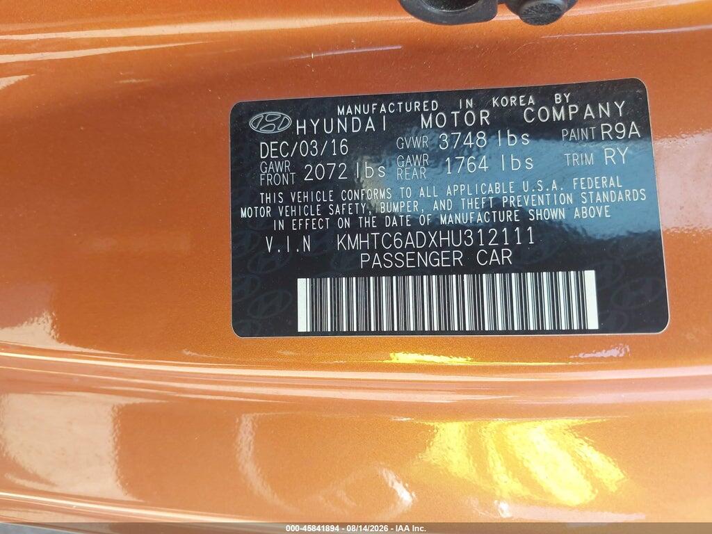 KMHTC6ADXHU312111 2017 HYUNDAI VELOSTER photo no. 9