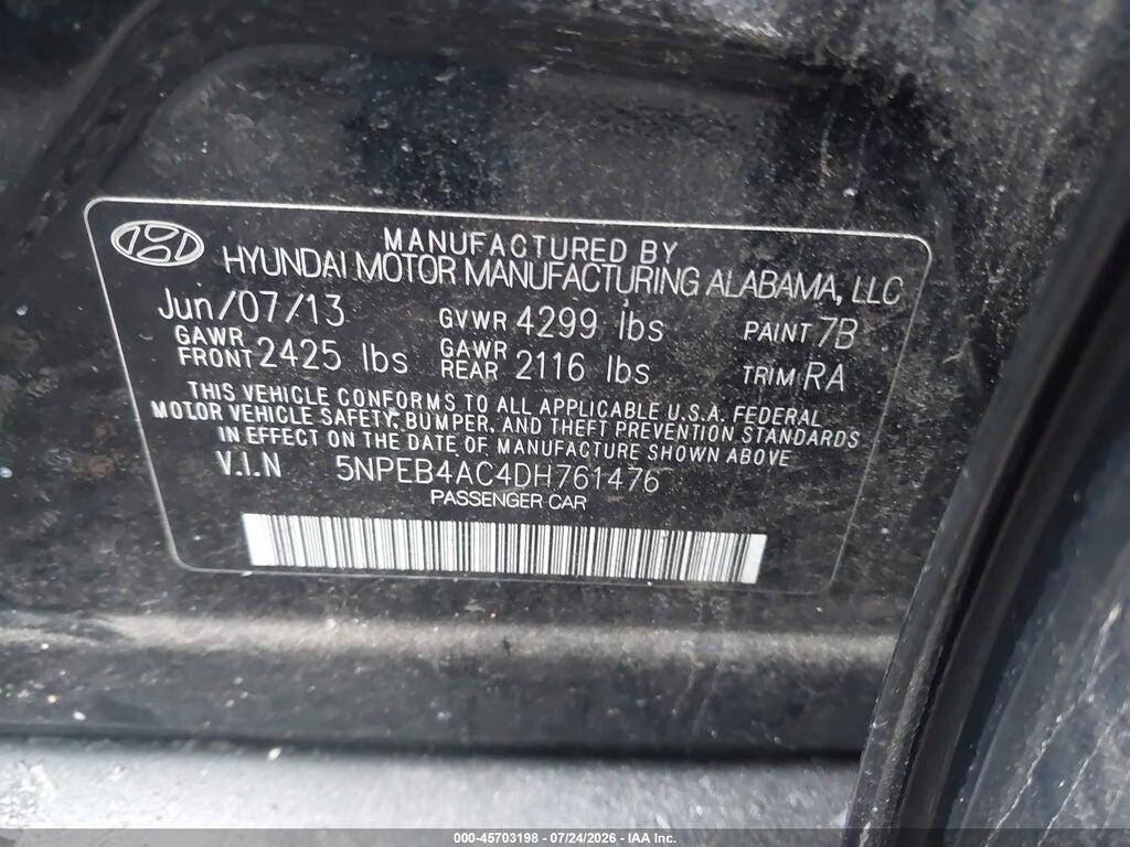 5NPEB4AC4DH761476 2013 HYUNDAI SONATA photo no. 9