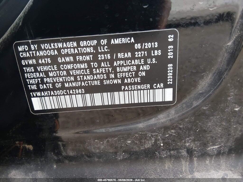 1VWAH7A30DC142963 2013 VOLKSWAGEN PASSAT photo no. 9