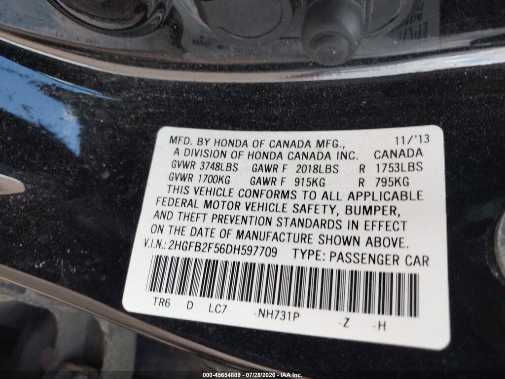 2HGFB2F56DH597709 2013 HONDA CIVIC photo no. 9