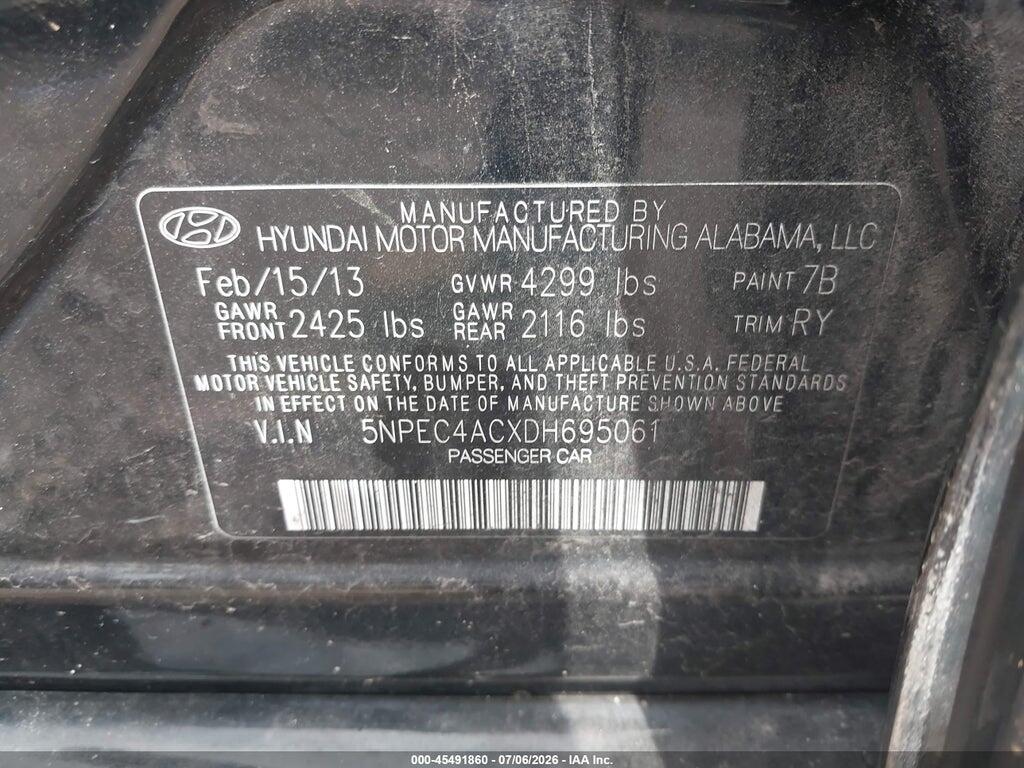 5NPEC4ACXDH695061 2013 HYUNDAI SONATA photo no. 9
