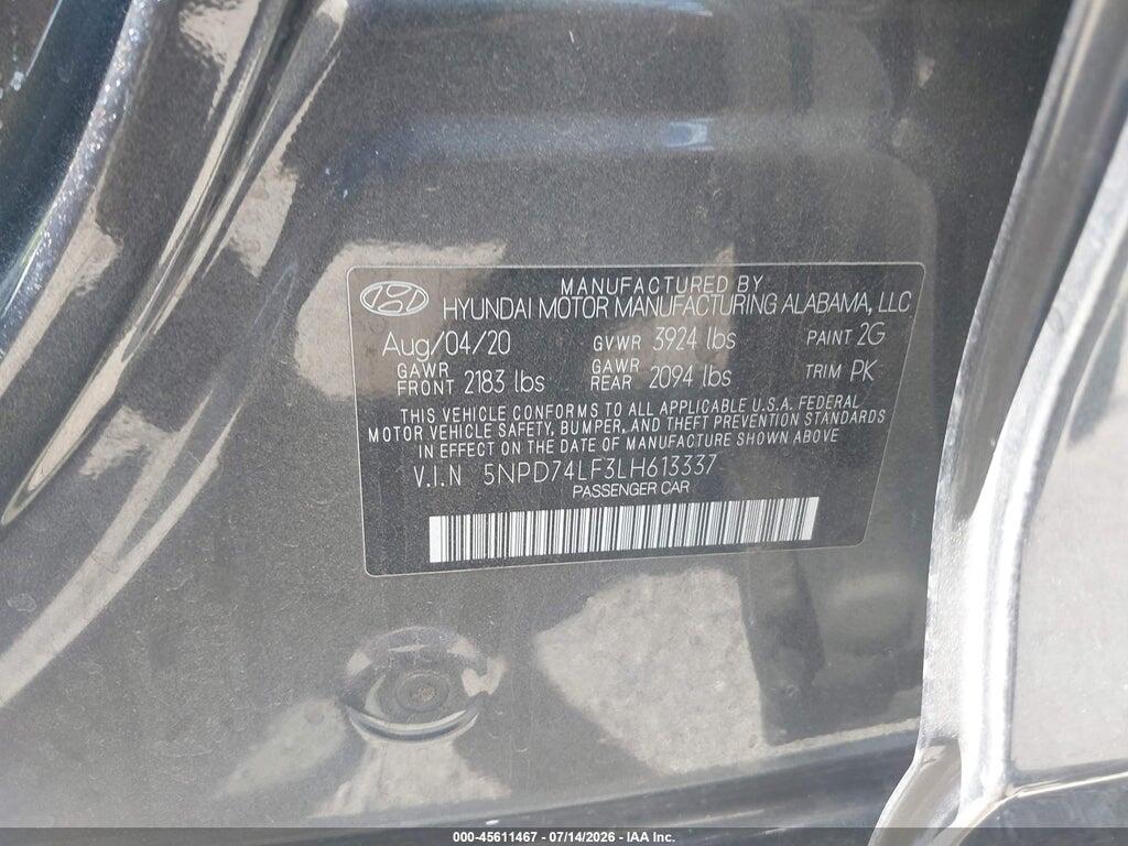 5NPD74LF3LH613337 2020 HYUNDAI ELANTRA photo no. 9