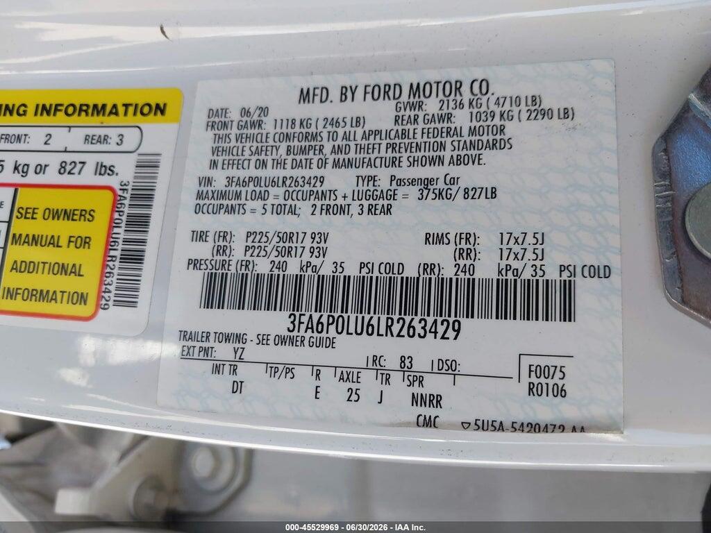 3FA6P0LU6LR263429 2020 FORD FUSION photo no. 9