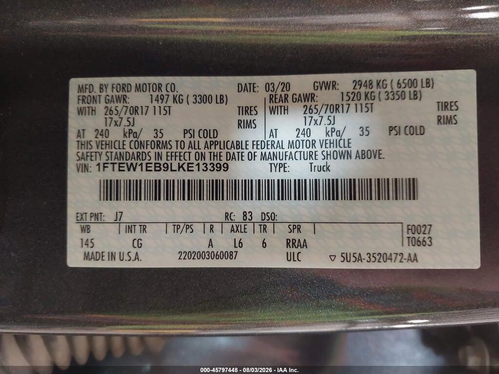 1FTEW1EB9LKE13399 2020 FORD F-150 photo no. 9