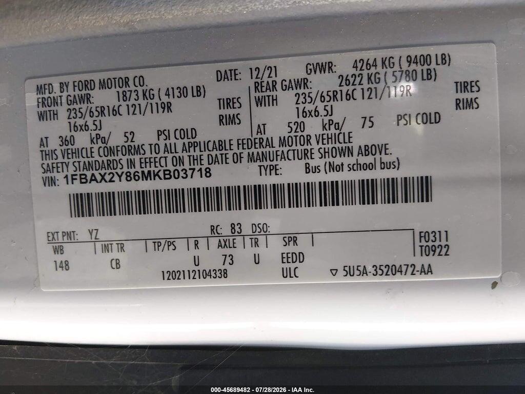 1FBAX2Y86MKB03718 2021 FORD TRANSIT-350 PASSENGER VAN photo no. 9