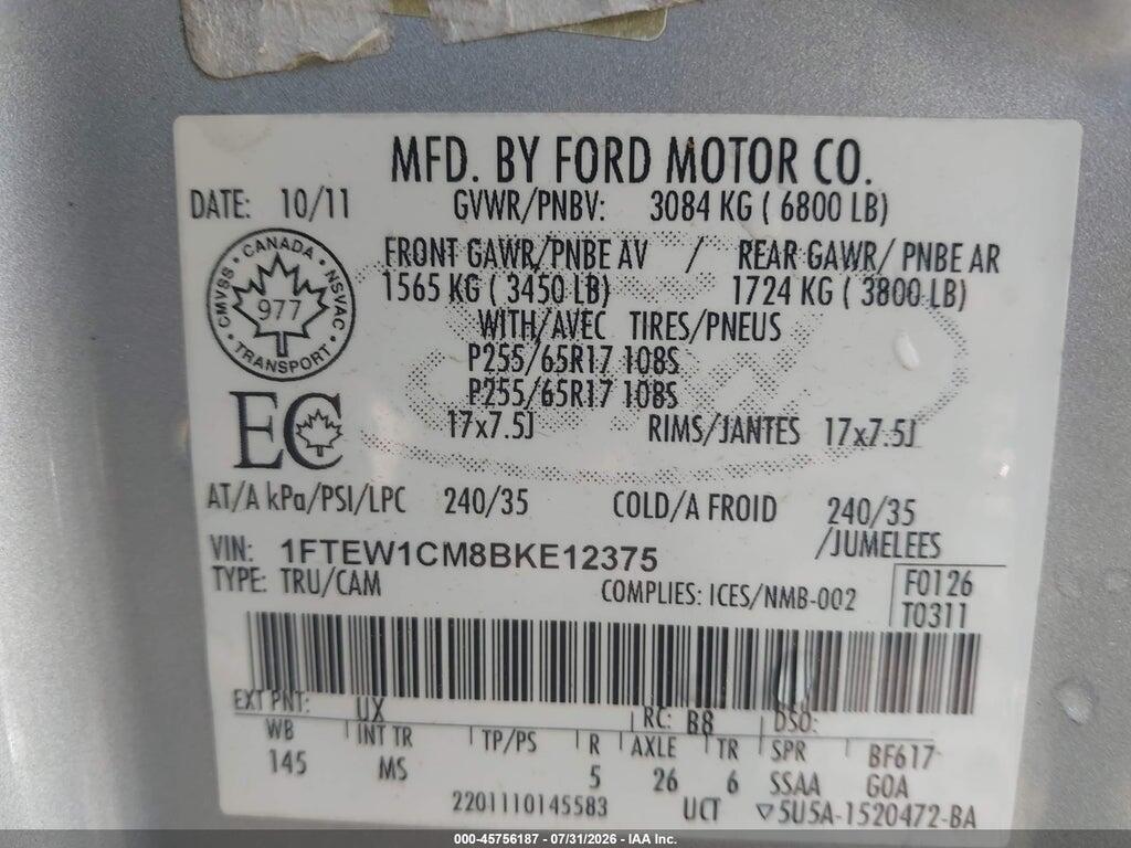1FTEW1CM8BKE12375 2011 FORD F-150 photo no. 9