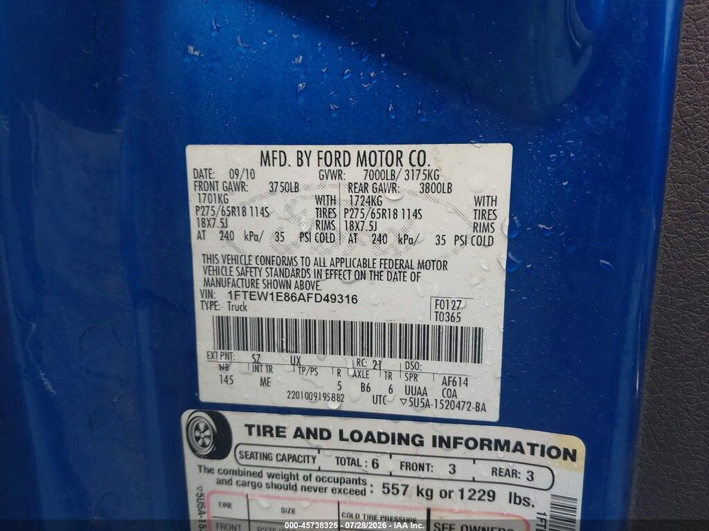 1FTEW1E86AFD49316 2010 FORD F-150 photo no. 9