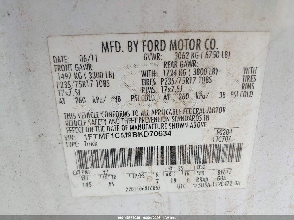 1FTMF1CM9BKD70634 2011 FORD F-150 photo no. 9