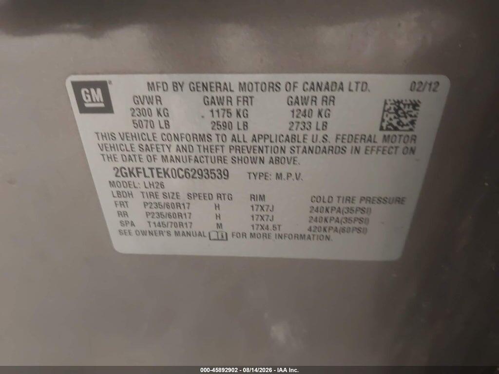 2GKFLTEK0C6293539 2012 GMC TERRAIN photo no. 9