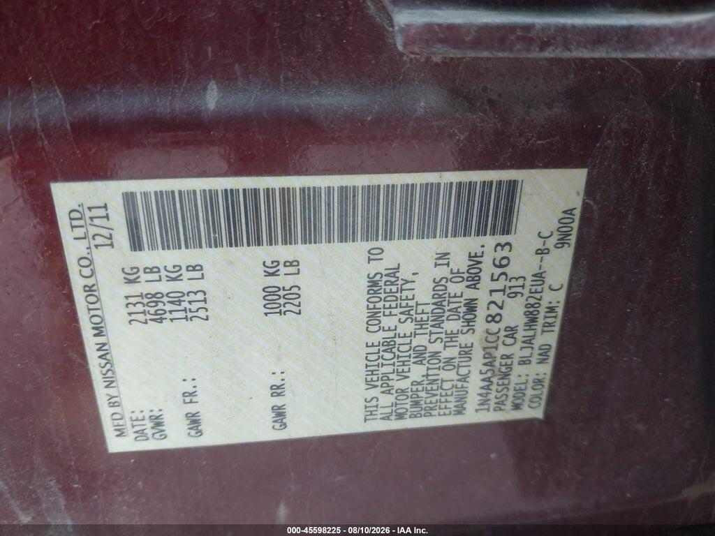 1N4AA5AP1CC821563 2012 NISSAN MAXIMA photo no. 9
