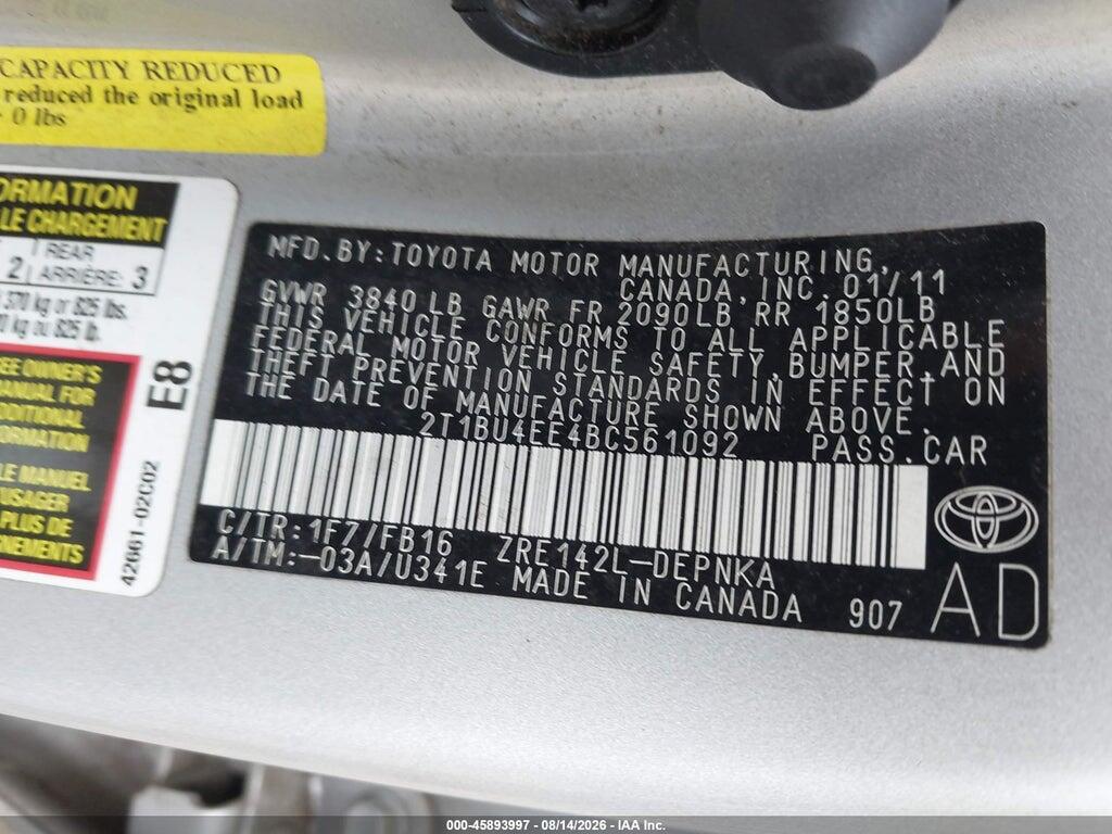 2T1BU4EE4BC561092 2011 TOYOTA COROLLA photo no. 9