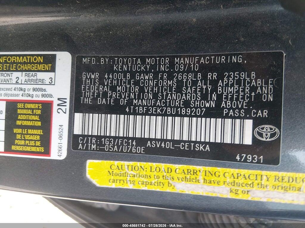 4T1BF3EK7BU189207 2011 TOYOTA CAMRY photo no. 9