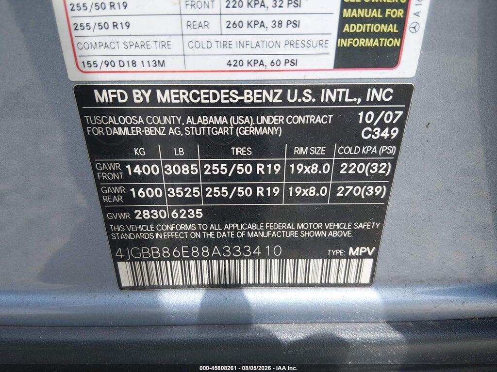 4JGBB86E88A333410 2008 MERCEDES-BENZ ML 350 photo no. 9