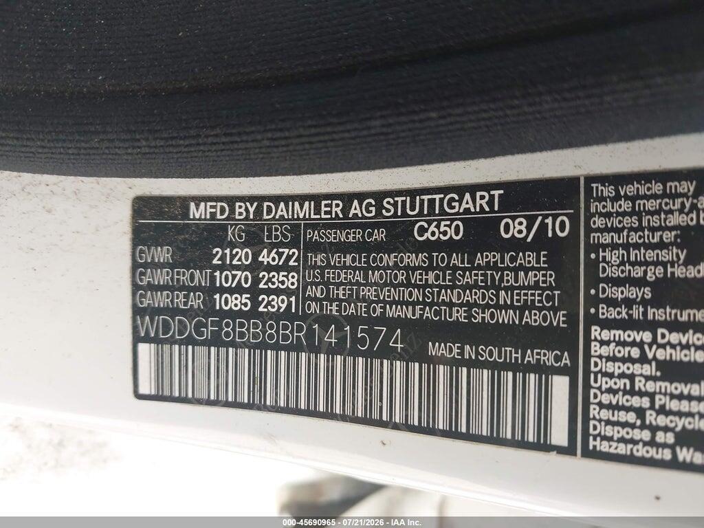 WDDGF8BB8BR141574 2011 MERCEDES-BENZ C 300 photo no. 9
