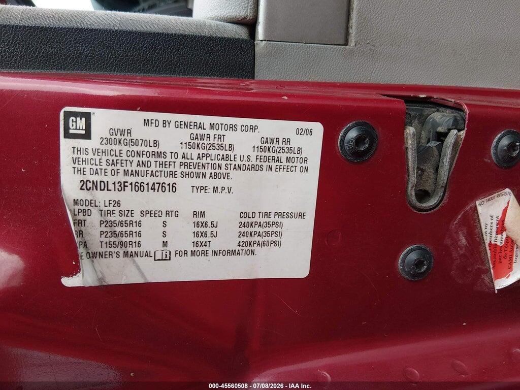 2CNDL13F166147616 2006 CHEVROLET EQUINOX photo no. 9