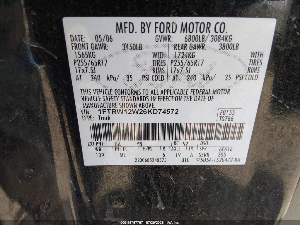 1FTRW12W26KD74572 2006 FORD F-150 photo no. 9