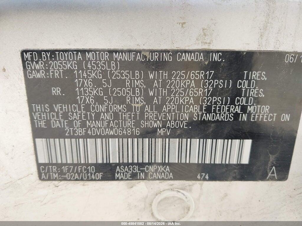 2T3BF4DV0AW064816 2010 TOYOTA RAV4 photo no. 9