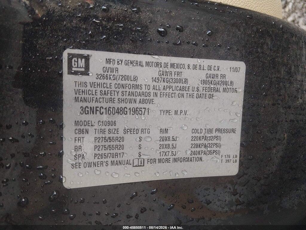 3GNFC16048G196571 2008 CHEVROLET SUBURBAN 1500 photo no. 9