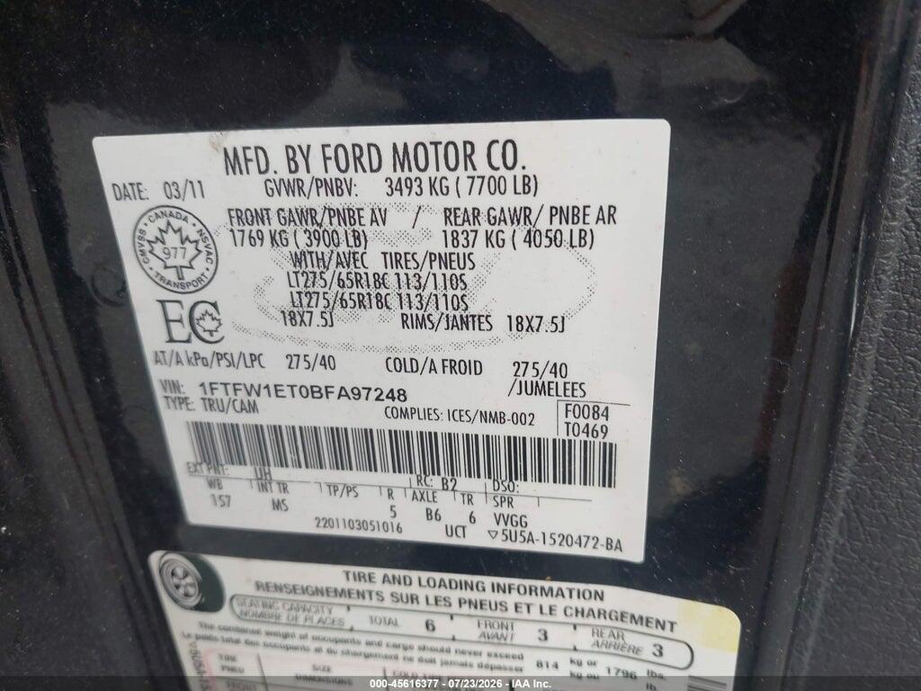 1FTFW1ET0BFA97248 2011 FORD F-150 photo no. 9