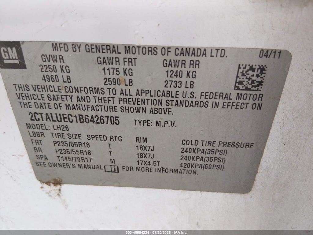 2CTALUEC1B6426705 2011 GMC TERRAIN photo no. 9