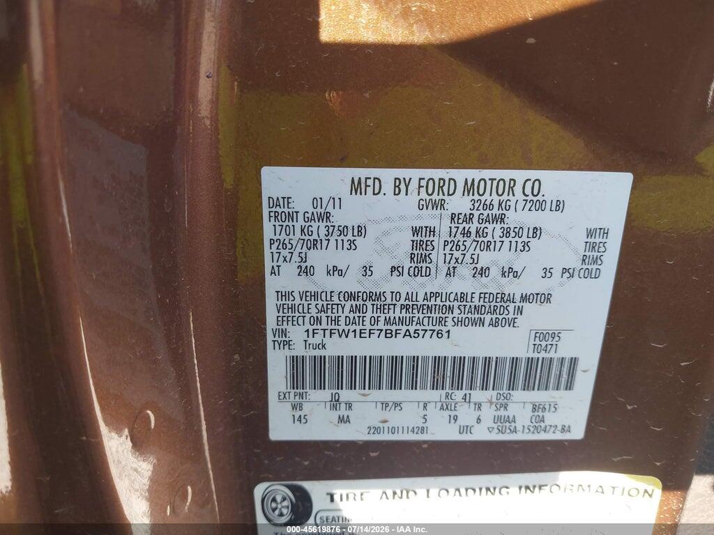 1FTFW1EF7BFA57761 2011 FORD F-150 photo no. 9
