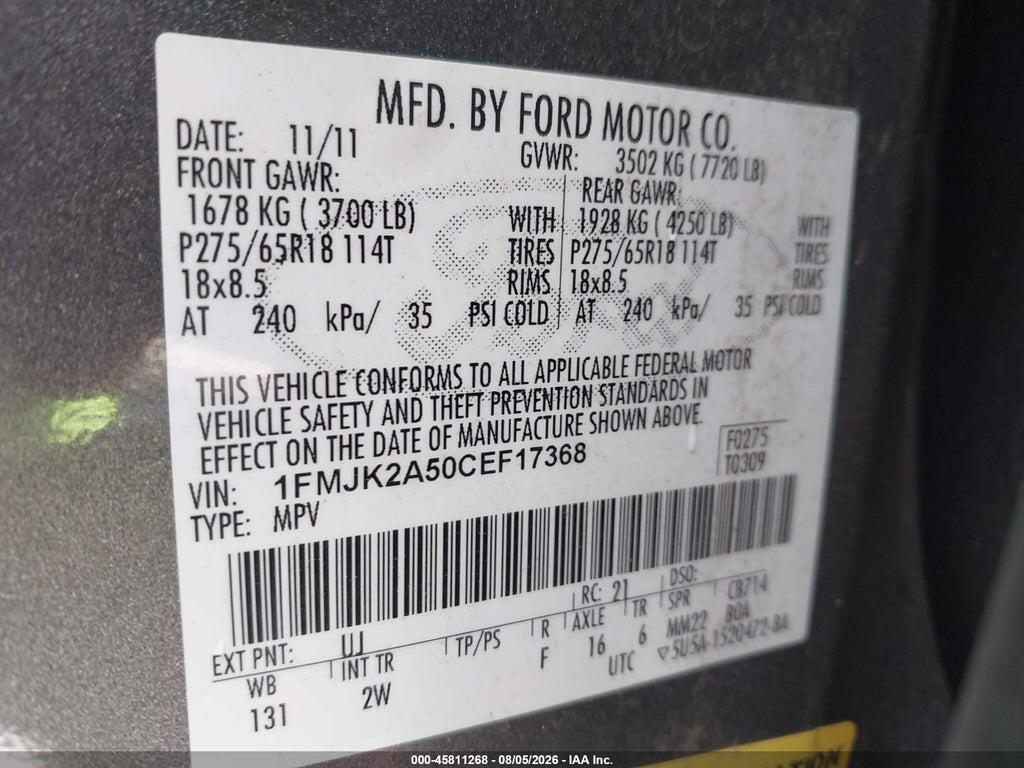 1FMJK2A50CEF17368 2012 FORD EXPEDITION EL photo no. 9