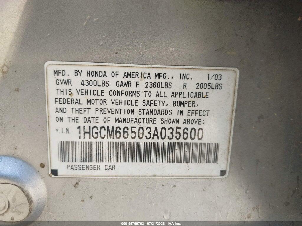 1HGCM66503A035600 2003 HONDA ACCORD photo no. 9