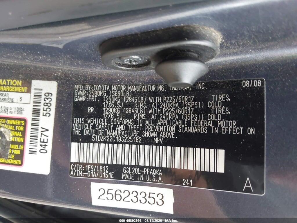 5TDZK22C19S235182 2009 TOYOTA SIENNA photo no. 9
