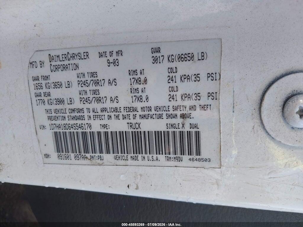 1D7HA18D64S546170 2004 DODGE RAM 1500 photo no. 9