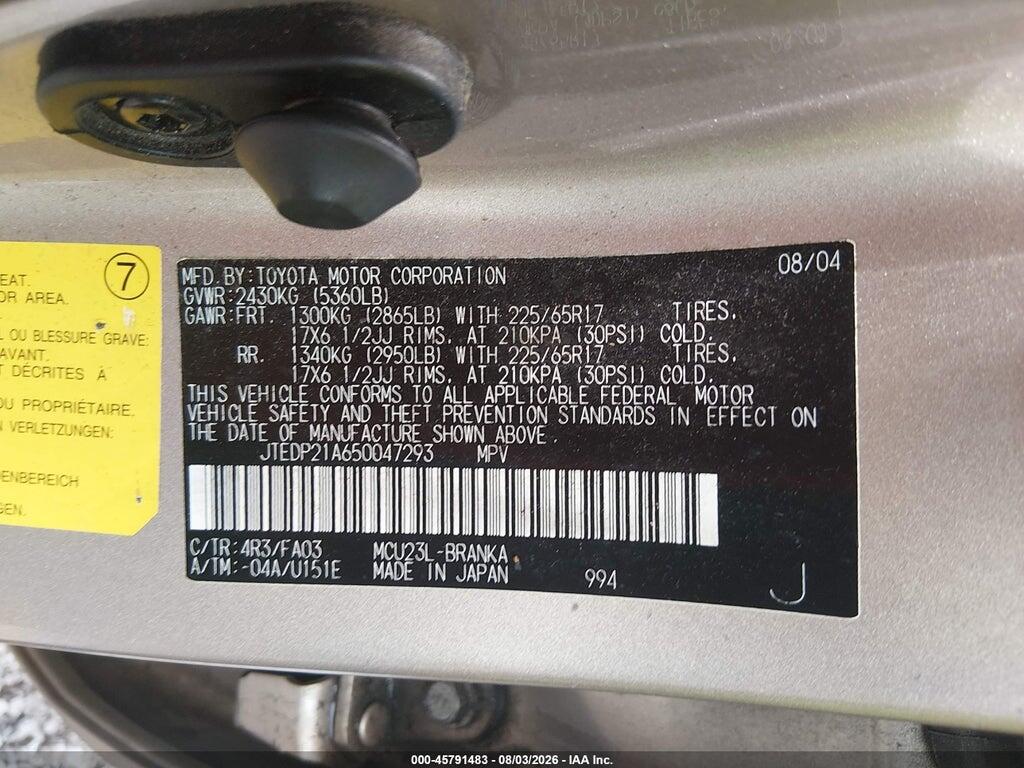 JTEDP21A650047293 2005 TOYOTA HIGHLANDER photo no. 9