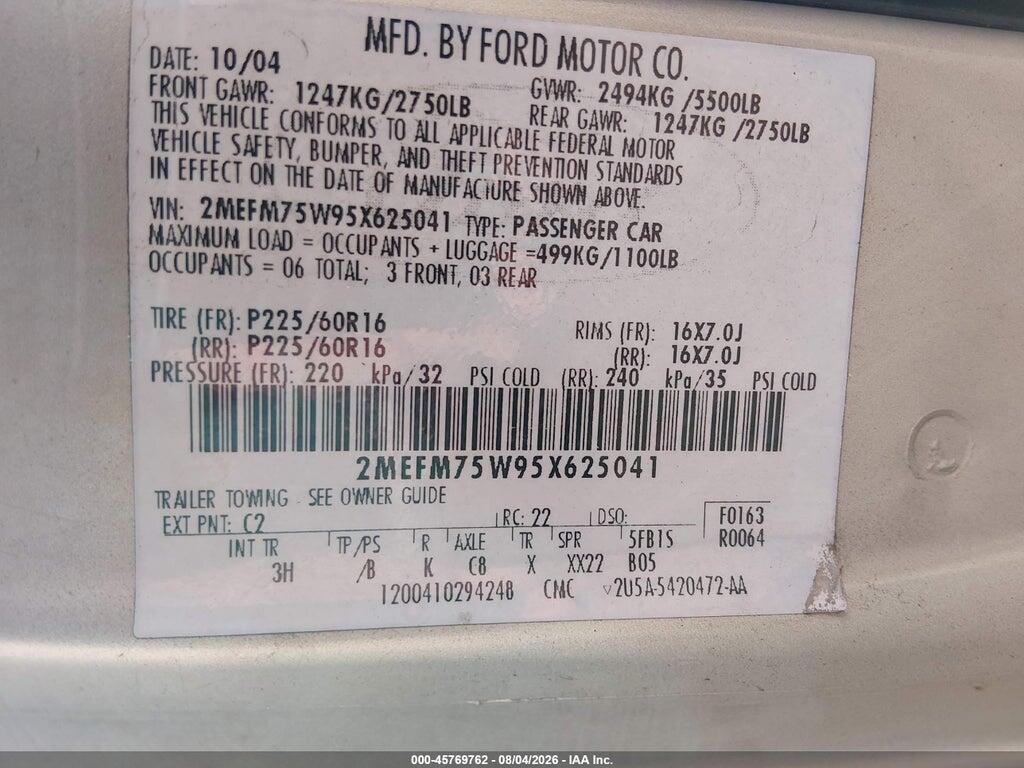 2MEFM75W95X625041 2005 MERCURY GRAND MARQUIS photo no. 9