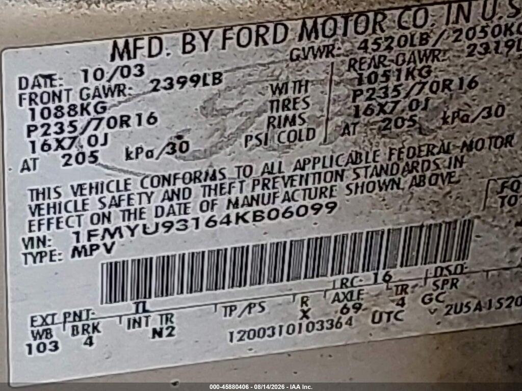 1FMYU93164KB06099 2004 FORD ESCAPE photo no. 9