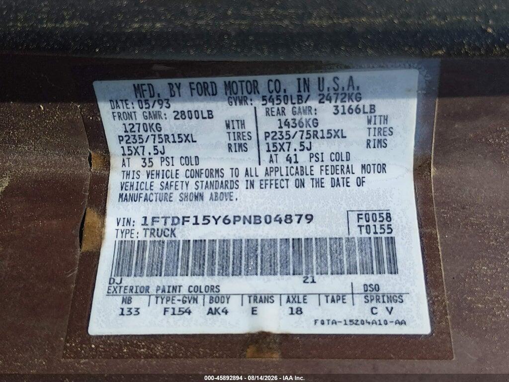 1FTDF15Y6PNB04879 1993 FORD F150 photo no. 9