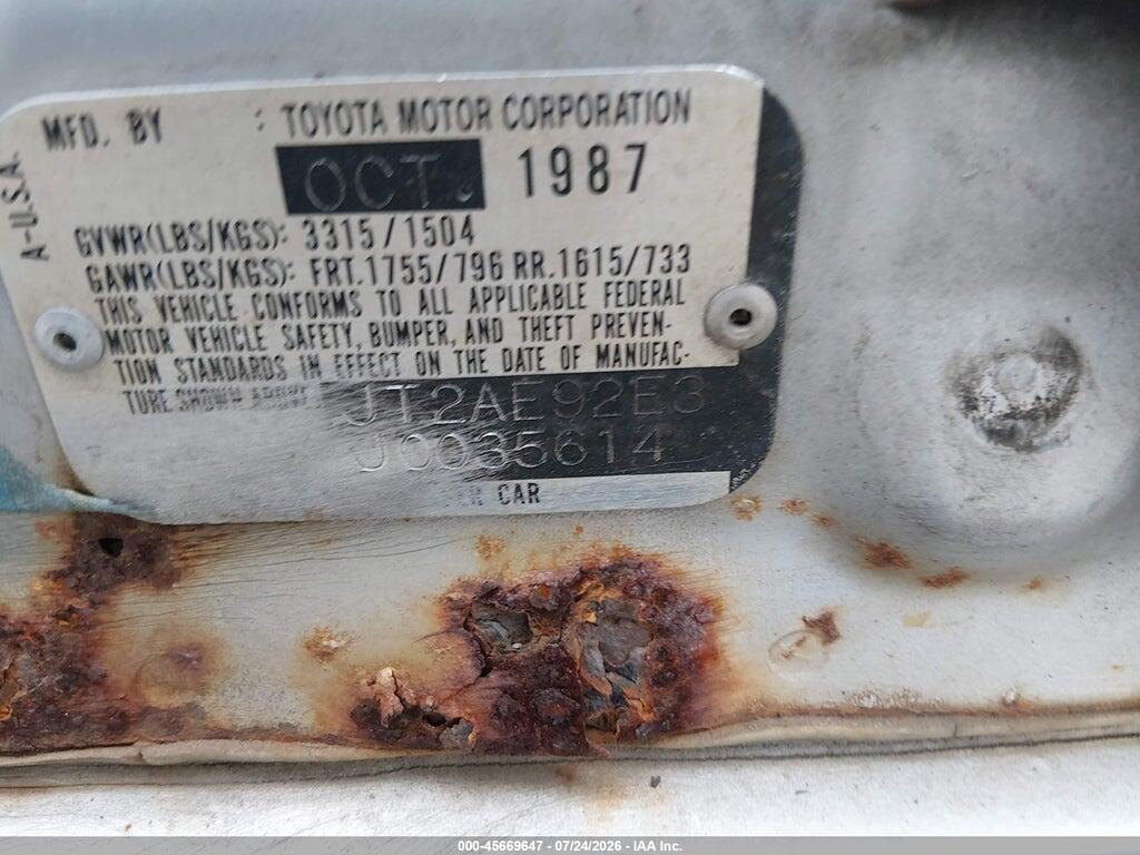 JT2AE92E3J0035614 1988 TOYOTA COROLLA photo no. 9