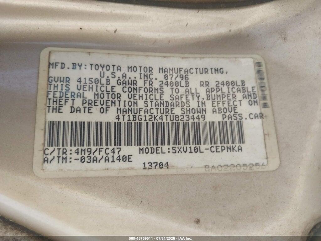 4T1BG12K4TU823449 1996 TOYOTA CAMRY photo no. 9