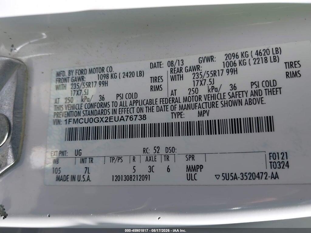 1FMCU0GX2EUA76738 2014 FORD ESCAPE photo no. 9