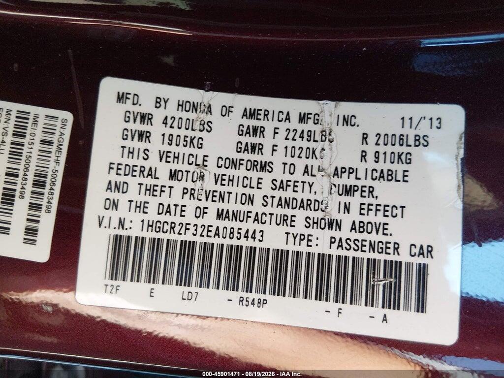 1HGCR2F32EA085443 2014 HONDA ACCORD photo no. 9