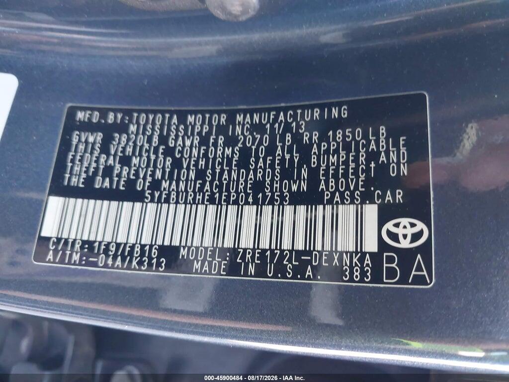 5YFBURHE1EP041753 2014 TOYOTA COROLLA photo no. 9