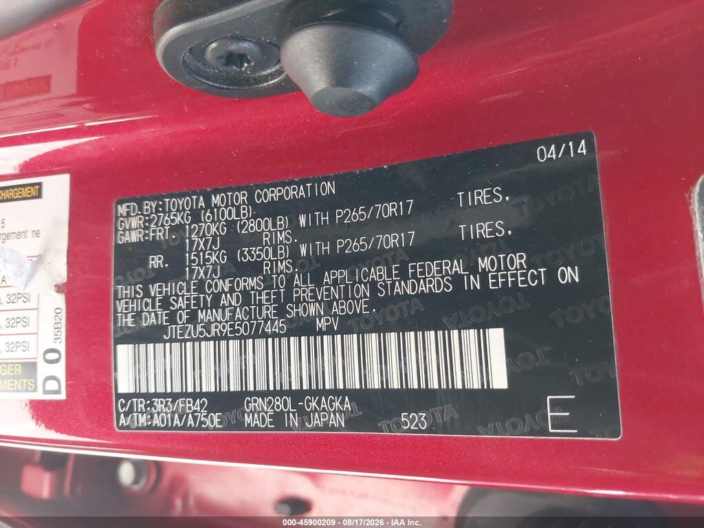 JTEZU5JR9E5077445 2014 TOYOTA 4RUNNER photo no. 9