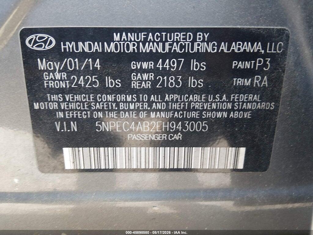 5NPEC4AB2EH943005 2014 HYUNDAI SONATA photo no. 9