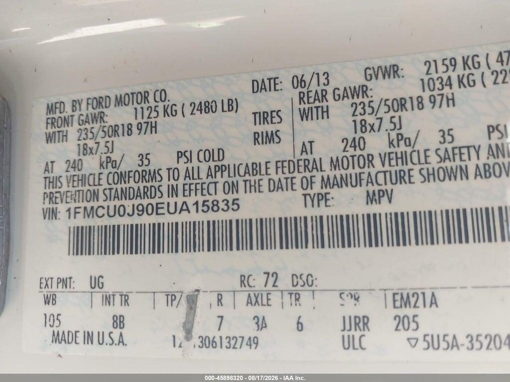 1FMCU0J90EUA15835 2014 FORD ESCAPE photo no. 9