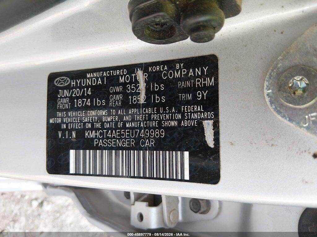 KMHCT4AE5EU749989 2014 HYUNDAI ACCENT photo no. 9
