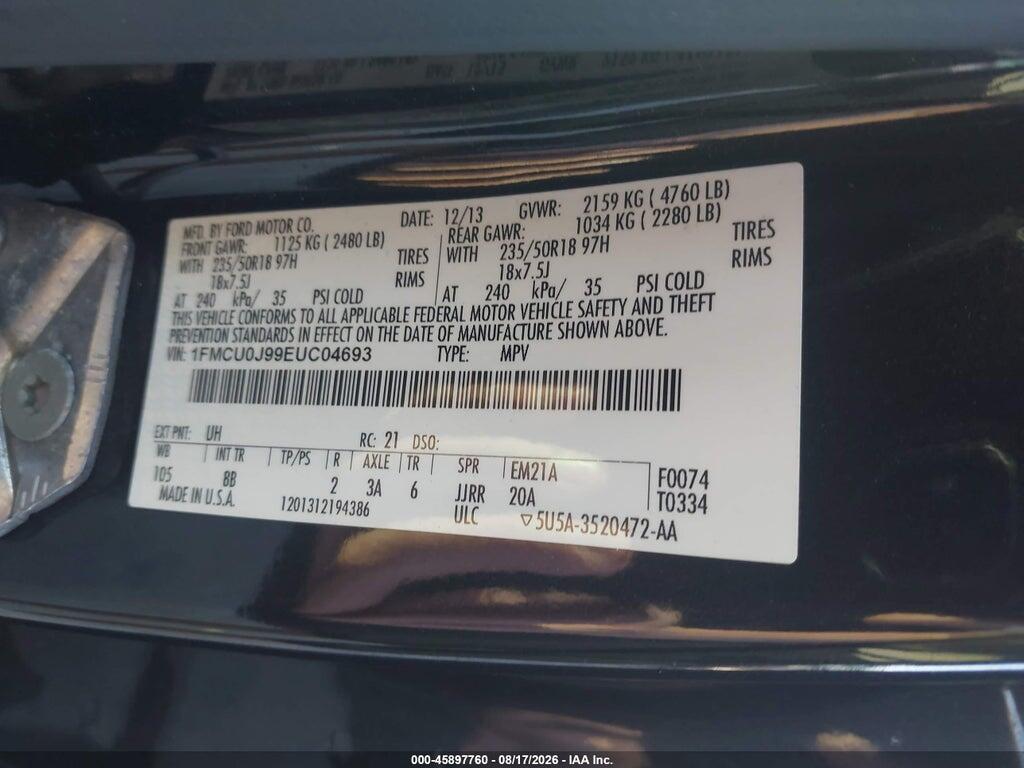 1FMCU0J99EUC04693 2014 FORD ESCAPE photo no. 9