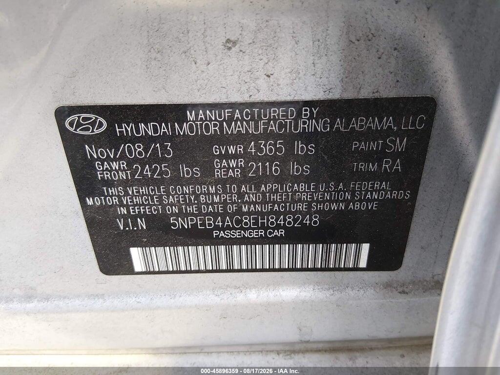 5NPEB4AC8EH848248 2014 HYUNDAI SONATA photo no. 9
