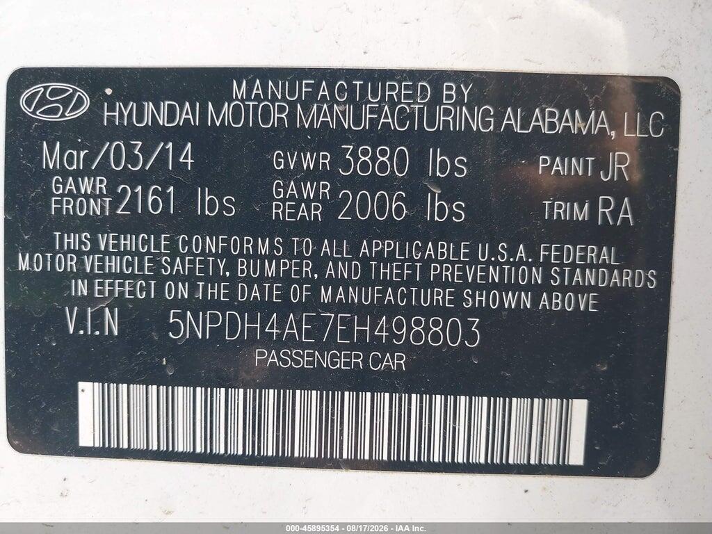 5NPDH4AE7EH498803 2014 HYUNDAI ELANTRA photo no. 9