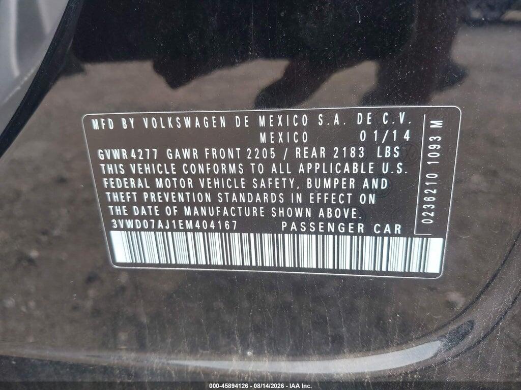 3VWD07AJ1EM404167 2014 VOLKSWAGEN JETTA photo no. 9