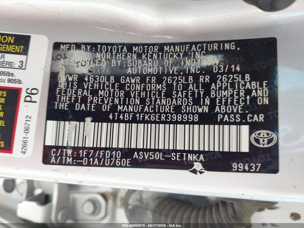 4T4BF1FK6ER398998 2014 TOYOTA CAMRY photo no. 9