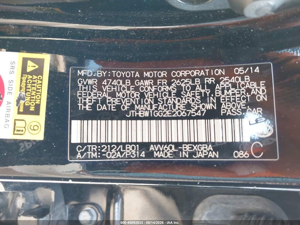 JTHBW1GG2E2067547 2014 LEXUS ES 300H photo no. 9