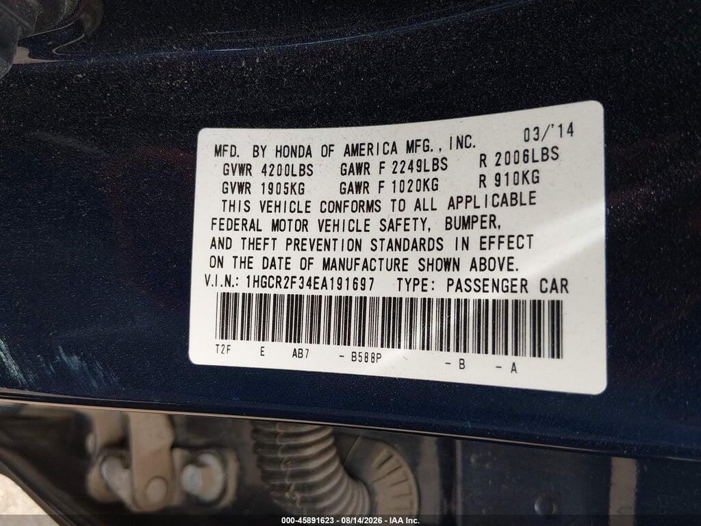 1HGCR2F34EA191697 2014 HONDA ACCORD photo no. 9