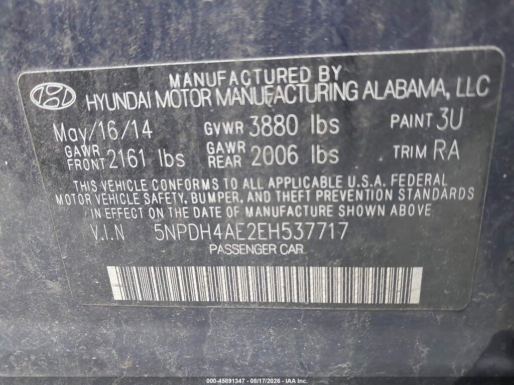 5NPDH4AE2EH537717 2014 HYUNDAI ELANTRA photo no. 9
